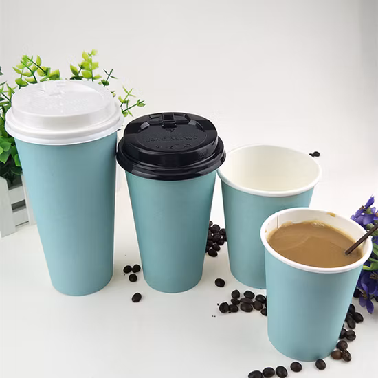 Blue Thick Paper Cup Disposable Coffee Cup Milk Tea Hot Drink Beverage Takeaway Packaging Cups with Lids Disposable Cup