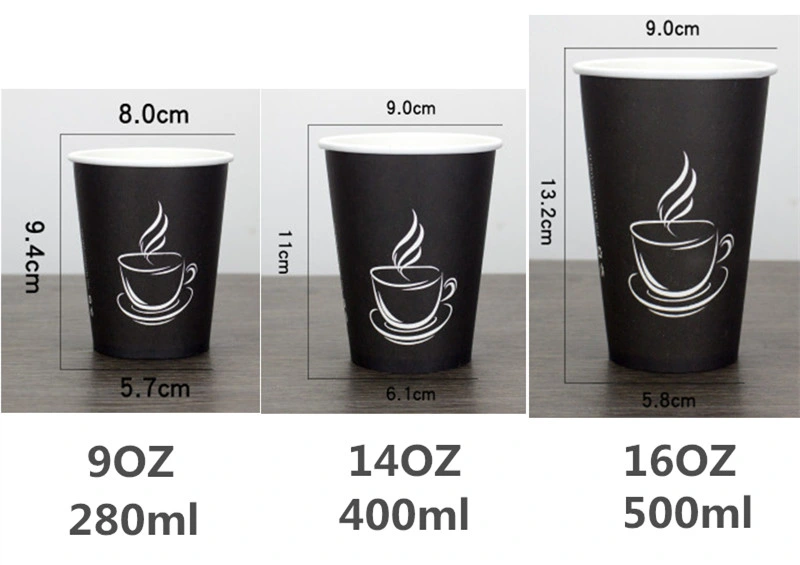 Black Milk Tea Thick Paper Cup Disposable Coffee Cup Hot Drink Takeaway Package Cups Party Favor Beverage Cup with Lids 9oz/14oz/16oz