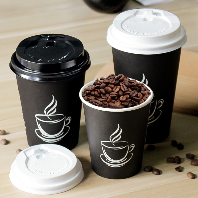 Black Milk Tea Thick Paper Cup Disposable Coffee Cup Hot Drink Takeaway Package Cups Party Favor Beverage Cup with Lids 9oz/14oz/16oz